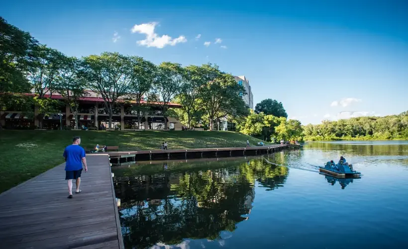 Lakefront boardwalk at Lake Kittamaqundi in Columbia, MD